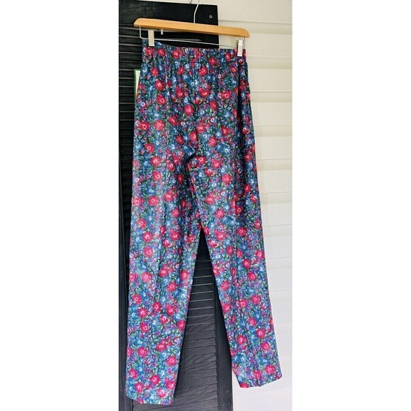 VTG 90s Womens Pull On Elastic Bright Pansy Floral Tapered Pant Trouser Sz Sm - Picture 5 of 5